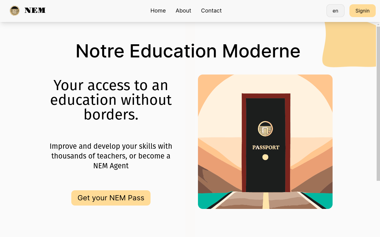 Landing page of the NEM website