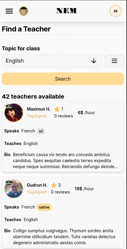 Teachers lists page