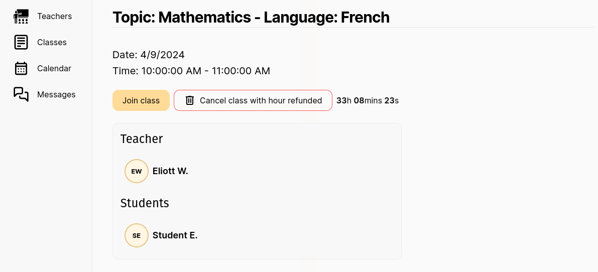 Scheduled class details